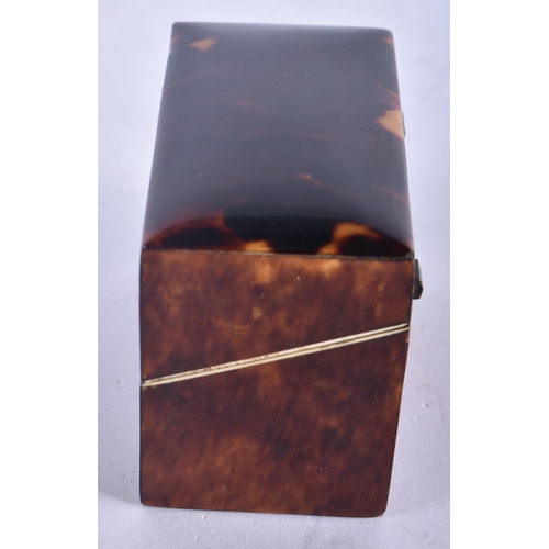 1322 - A Georgian Tortoiseshell Scent Caddy containing 2 Silver Topped Scent Bottles.  7cm x 5.8 cm x 4cm