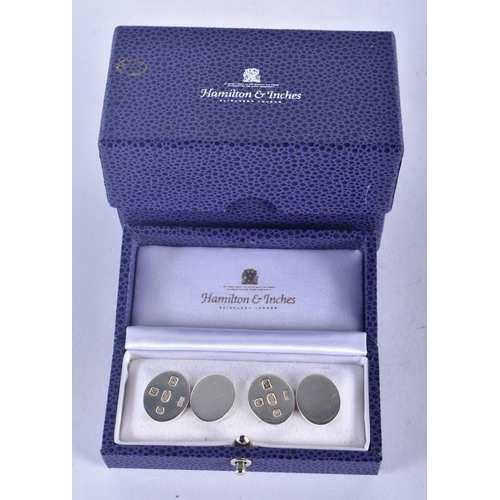 1324 - A Cased and Boxed Pair of Silver Cufflinks by Philip Kydd for Hamilton & Inches of London.  Hallmark... 