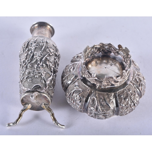 1328 - A Chinese Silver Condiment Set by Wang Hing comprising Salt and Pepper Pot.  Stamped on bases.  Larg... 