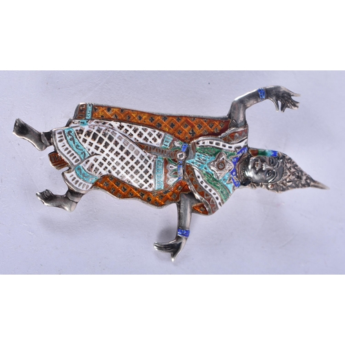 1330 - A South East Asian Silver and Enamel Brooch.  Stamped Siam Silver,  6.3 cm x 3.5 cm, weight 8g