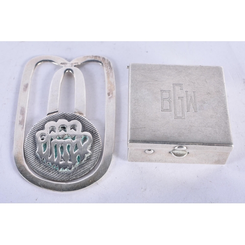 1334 - A Silver Money Clip together with a White Metal Pill Box.  Clip stamped 925, Clip 5.5 cm x 3.3 cm, w... 