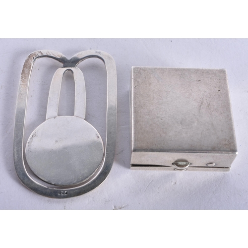 1334 - A Silver Money Clip together with a White Metal Pill Box.  Clip stamped 925, Clip 5.5 cm x 3.3 cm, w... 