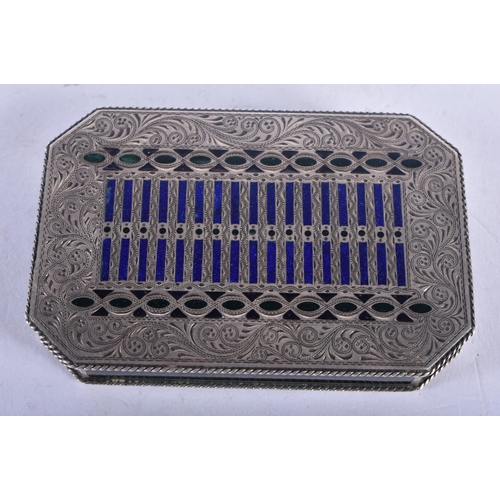 1335 - An Antique Silver and Blue Enamel Lidded Box.  Stamped Sterling.  7.8 cm x 5.2 cm x 1.2 cm, weight 1... 