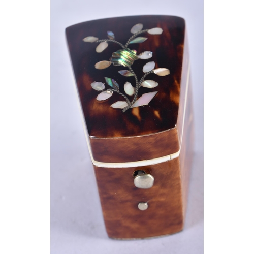 1336 - A Georgian Tortoiseshell Lidded Needle Box with Bone fittings and Mother of Pearl Inlay on Lid.  Box... 