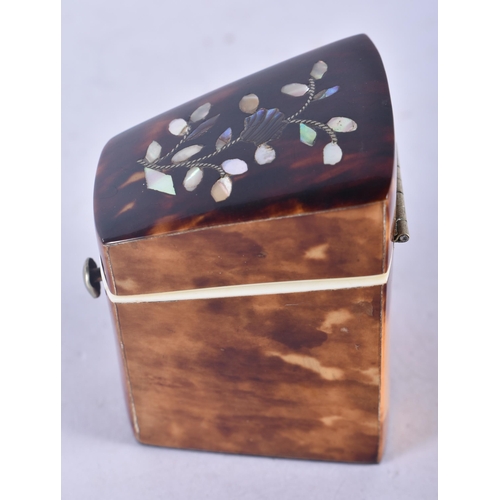 1336 - A Georgian Tortoiseshell Lidded Needle Box with Bone fittings and Mother of Pearl Inlay on Lid.  Box... 