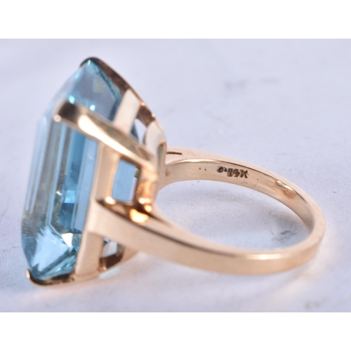 1340 - A 14 Carat Gold and Aquamarine Ring.  Stamped 14K.  Size J, weight 8.7g