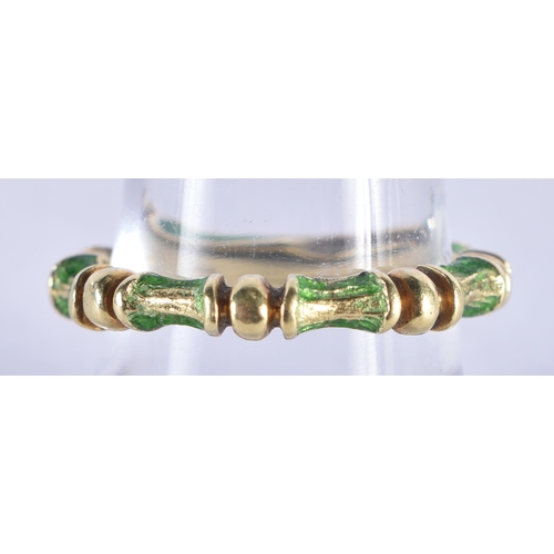 1341 - Tiffany & Co. Gold vintage green enameled bamboo ring.  Size P, Stamped Tiffany 18K, weight 4.7g