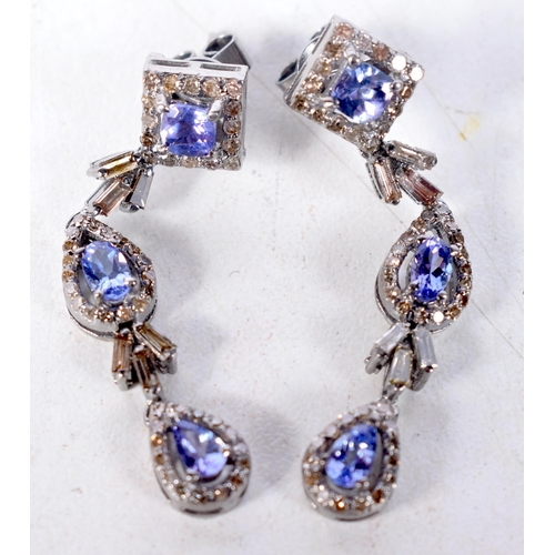 1381 - A Pair of Sapphire and Diamond Drop Earrings,  4cm x 1cm, total weight 6.3g