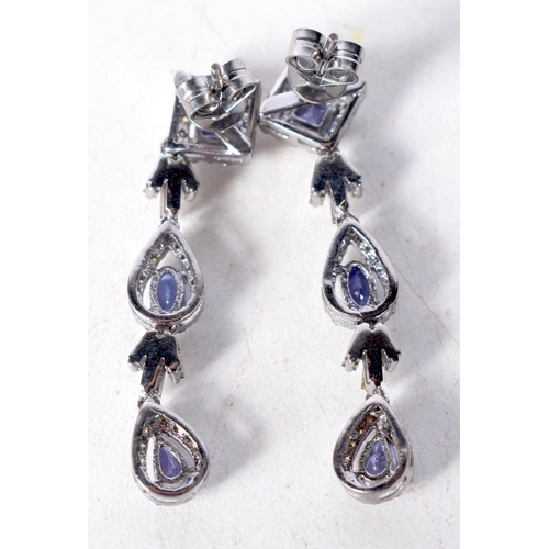 1381 - A Pair of Sapphire and Diamond Drop Earrings,  4cm x 1cm, total weight 6.3g