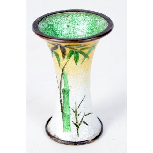 1384 - A Miniature Japanese  Enamel Vase decorated with Bamboo.  5.7cm x 3.7cm, weight 27g