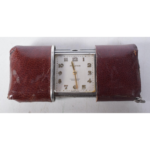 1387 - 1920s Red Leather Sliding Case Movado Ermeto Travelling Clock, Swiss Made.  3.5 cm x 7.7cm, weight 7... 