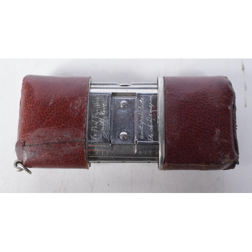 1387 - 1920s Red Leather Sliding Case Movado Ermeto Travelling Clock, Swiss Made.  3.5 cm x 7.7cm, weight 7... 