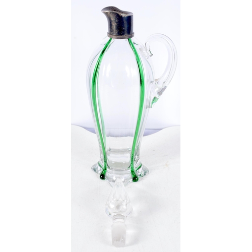 1392 - A Victorian Moulded Glass Decanter with Green Glass Drip Decoration and Silver Mounts Hallmarked Bir... 