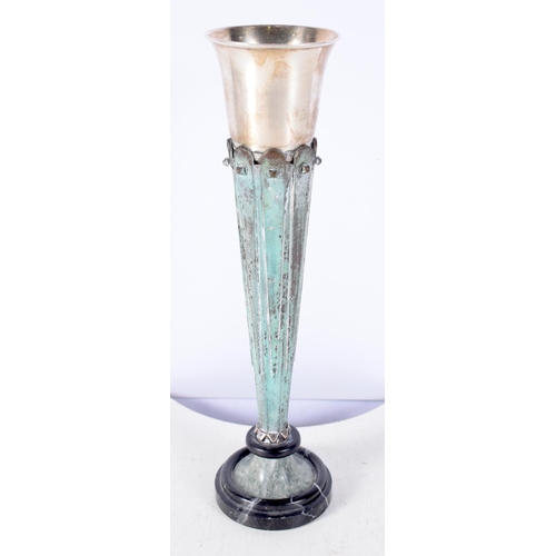 1393 - An Art Deco Mixed Metal Vase on a Marble Base.  26.5 cm x 6.5 cm, weight 677g