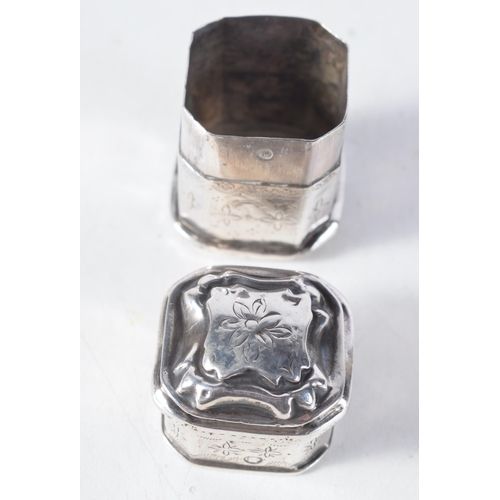 1401 - A Silver Snuff Box and Cover.  Indistinct Marks.  4.8 cm x 3.1cm x 3.2 cm, weight 23g