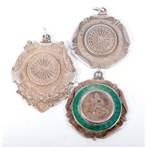 1405 - Three Sporting Medallions (Darts and Running).  Largest 4.2 cm x 3.4cm (3)