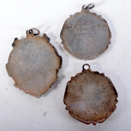 1405 - Three Sporting Medallions (Darts and Running).  Largest 4.2 cm x 3.4cm (3)