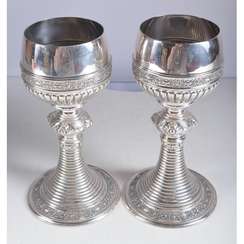 1421 - A Pair of German Silver Hock Goblets.  Stamped 800.  21cm x 11cm, total weight 442g (2)