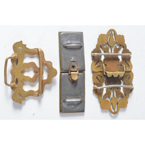 1425 - Two Pairs of Enamel Buckles together with another Buckle.  Largest 8 cm x 4.2 cm, total weight 60g (... 