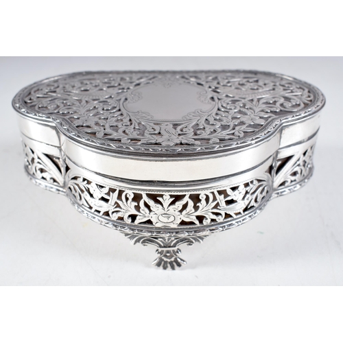 1428 - An Antique Silver Jewellery Box with Pierced Decoration and Silk Interior by Nathan & Hayes.  Hallma... 