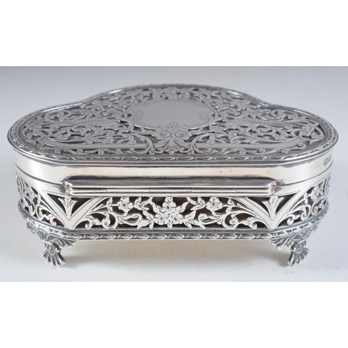 1428 - An Antique Silver Jewellery Box with Pierced Decoration and Silk Interior by Nathan & Hayes.  Hallma... 