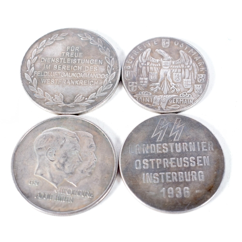 1436 - Four German Pre World War 2 Medallions.  Largest 4.1cm diameter, total weight 92.2g (4)