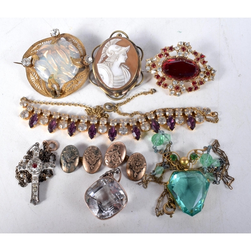 1456 - A Collection of Antique Jewellery including 3 Necklaces, A Pendant, Three Brooches and a Pair of Cuf... 