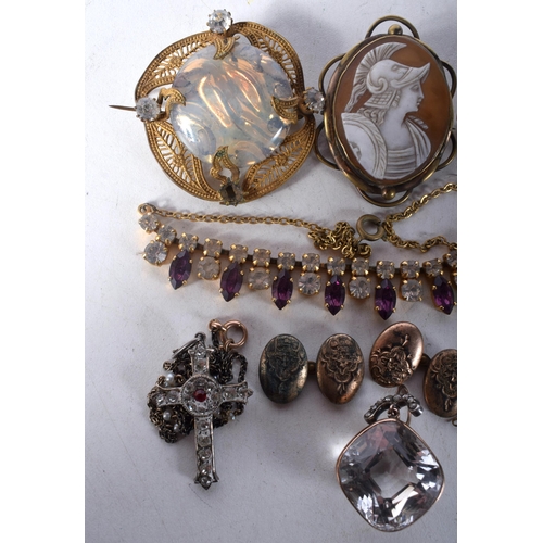 1456 - A Collection of Antique Jewellery including 3 Necklaces, A Pendant, Three Brooches and a Pair of Cuf... 