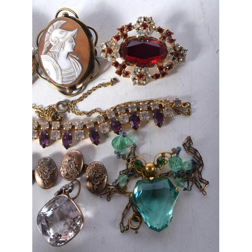 1456 - A Collection of Antique Jewellery including 3 Necklaces, A Pendant, Three Brooches and a Pair of Cuf... 