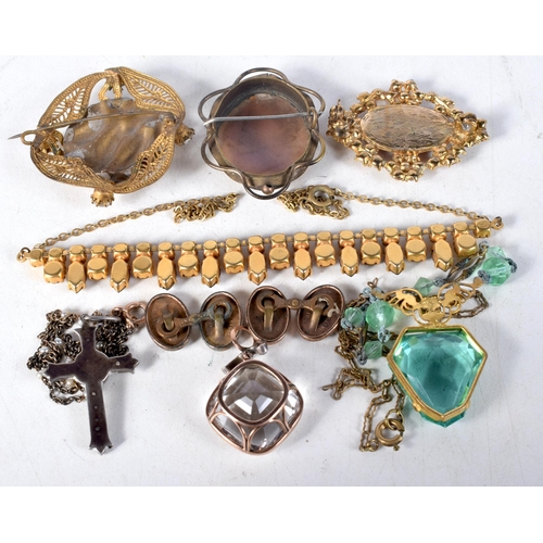 1456 - A Collection of Antique Jewellery including 3 Necklaces, A Pendant, Three Brooches and a Pair of Cuf... 