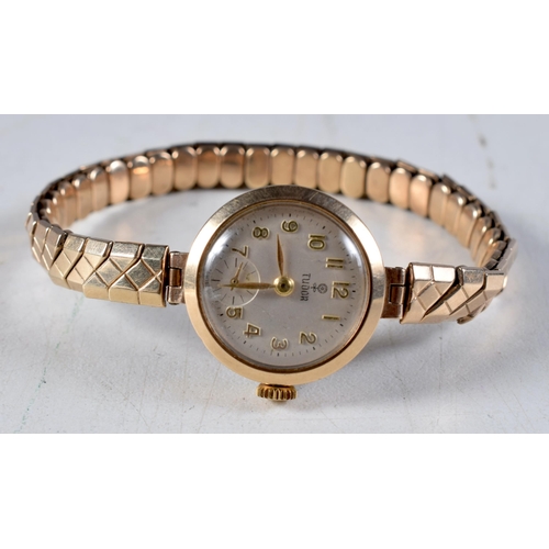 1470 - A Ladies 9 Carat Gold Tudor Watch with Expanding Strap.  Stamped 9K, Dial 2.3 cm incl crown, weight ... 