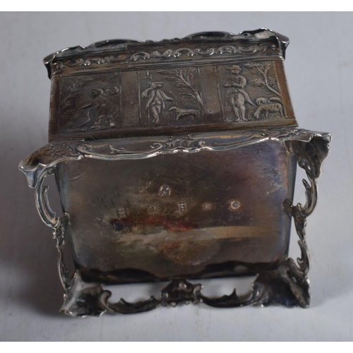 1480 - A Chinese Silver Box and Cover with embossed decoration with European scenes.  4.6 cm x 7.6 cm x 7.6... 