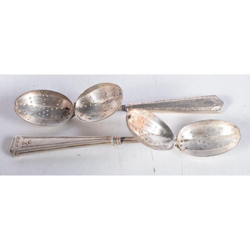 1484 - Two Vintage Tea Infusers with Silver Handles.  Stamped Sterling.  17.3 cm x 2.1cm, total weight 65g ... 