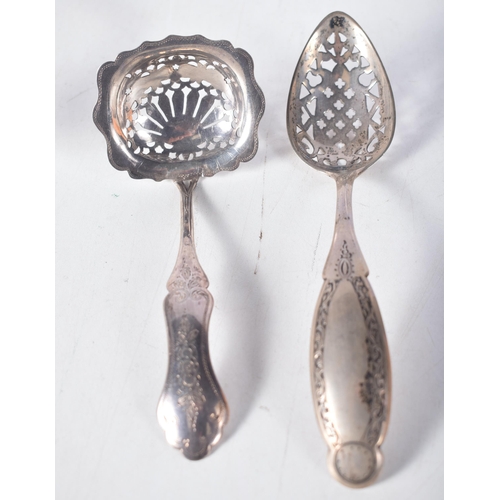 1487 - Two Continental Silver (possibly Dutch) Spoons with Pierced Bowls.  Largest 17.5 cm x 4cm, total wei... 