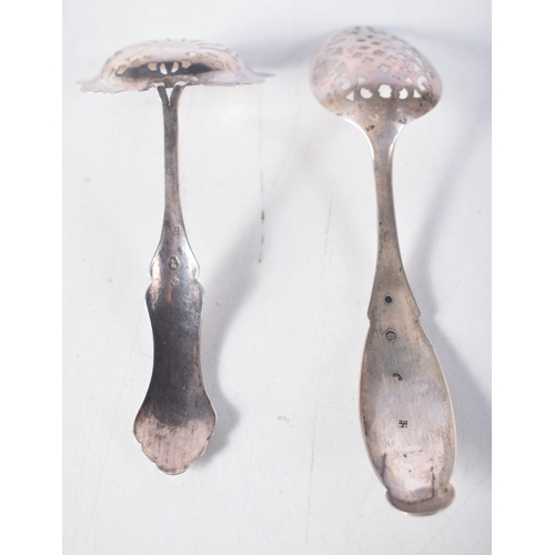 1487 - Two Continental Silver (possibly Dutch) Spoons with Pierced Bowls.  Largest 17.5 cm x 4cm, total wei... 