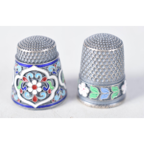 1501 - Two Continental Silver and Enamel Thimbles. 2.2 cm x 1.7cm, total weight 21g (2)