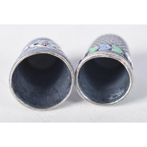 1501 - Two Continental Silver and Enamel Thimbles. 2.2 cm x 1.7cm, total weight 21g (2)