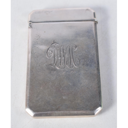 1514 - An English Silver Card Case with Flip Top.  Hallmarked Birmingham 1946, Engraved Initials Front and ... 