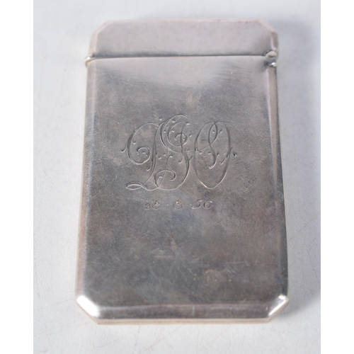 1514 - An English Silver Card Case with Flip Top.  Hallmarked Birmingham 1946, Engraved Initials Front and ... 