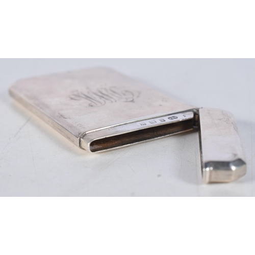 1514 - An English Silver Card Case with Flip Top.  Hallmarked Birmingham 1946, Engraved Initials Front and ... 