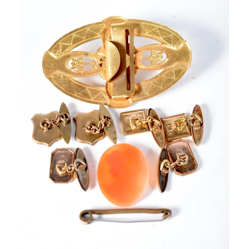 1567 - 3 Pairs of Vintage Cufflinks together with a Bar Brooch, Belt Buckles and a Shell Cameo.  Buckle 4.7... 