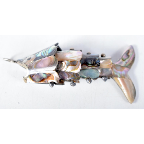 1569 - Vintage Articulated Fish MOP Mother Of Pearl Bottle Opener Pendant.  8 cm x 2.6 cm x 1.9cm, weight 1... 