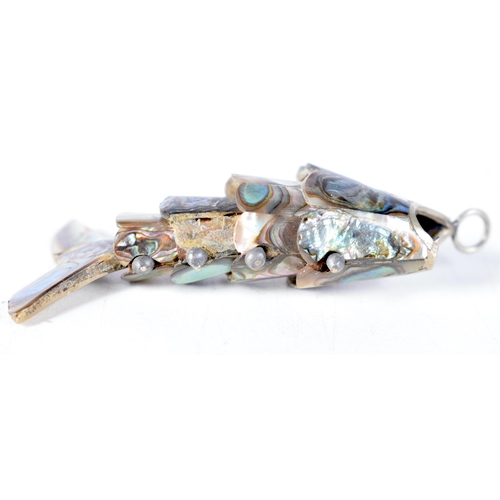 1569 - Vintage Articulated Fish MOP Mother Of Pearl Bottle Opener Pendant.  8 cm x 2.6 cm x 1.9cm, weight 1... 