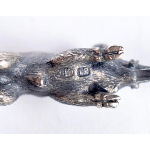 1575 - A Russian Silver Pig and Arrow Brooch set with Diamonds in a fitted leather case.  Russian Marks.  7... 