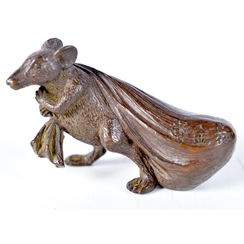 1579 - A Japanese Bronze Model of a Rat dragging a Sack.  3.8 cm x 6.2 cm x 2.3 cm, weight 106.5g