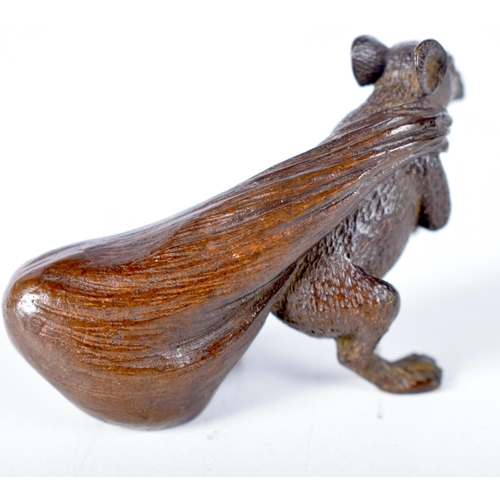 1579 - A Japanese Bronze Model of a Rat dragging a Sack.  3.8 cm x 6.2 cm x 2.3 cm, weight 106.5g