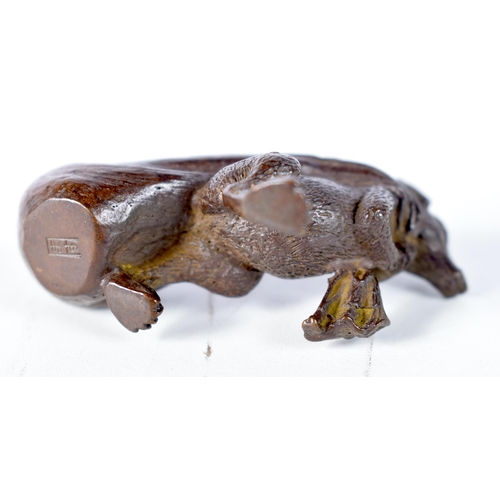 1579 - A Japanese Bronze Model of a Rat dragging a Sack.  3.8 cm x 6.2 cm x 2.3 cm, weight 106.5g