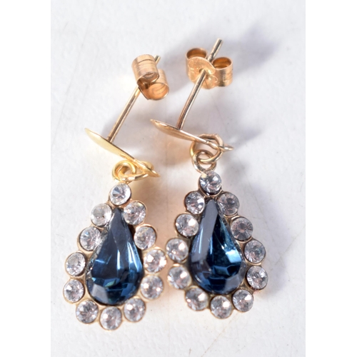 1595 - A Cased Pair of Sapphire and Diamond Earrings.  2.1cm x 0.8 cm, weight 0.8g