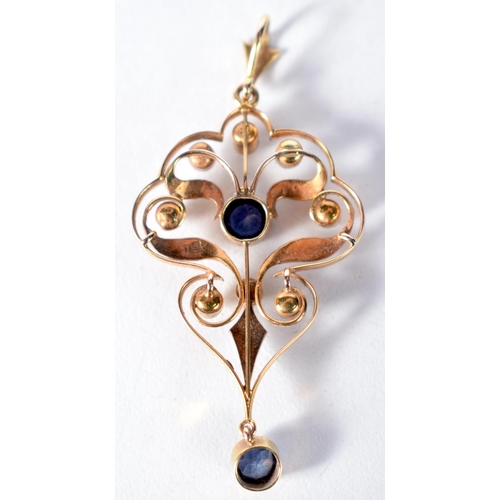 1596 - An Antique Gold (poss 15 Carat) Edwardian Pendant set with Pearls and Sapphires in a fitted case.  5... 