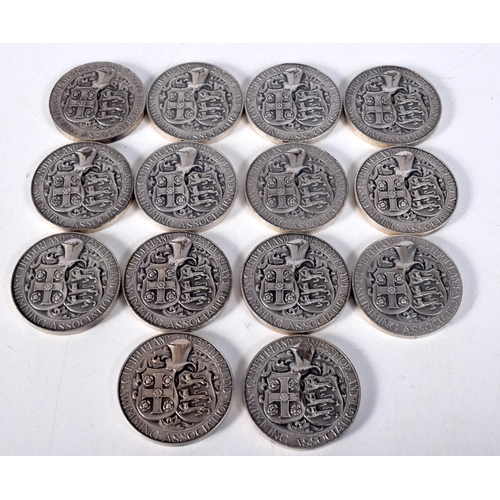 1599 - Fourteen Silver Swimming Medals.  Stamped Sterling.  3.2 cm diameter, total weight 273.5g (14)